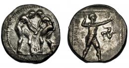 PANFILIA. Aspendos. Estátera. A/ Dos luchadores, en medio BI. R/ Hondero a der. dentro de cuadrado incuso, delante trisqueles, detrás ley. griega (ES)TFEDIIY(S). COP-229 s. vte. SBG-5388 vte. MBC+.