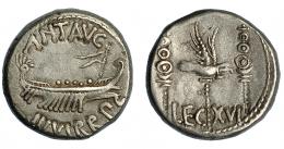 MARCO ANTONIO. Denario. Ceca móvil (32-31). R/ Aquila entre dos signa; LEG XVI. AR 3,71 g. 15,9 mm. CRAW-544.31. FFC-51. MBC.