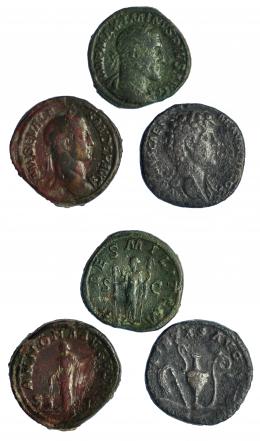 Lote de 3 sestercios: Marco Aurelio, Maximino I y Alejandro Severo. BC+.