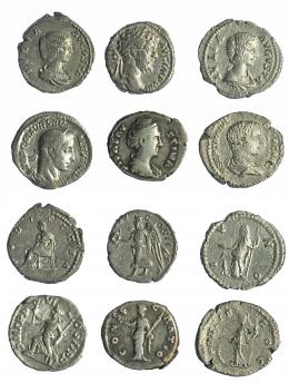 Lote de 6 denarios desde Faustina la Mayor a Alejandro Severo. BC+.
