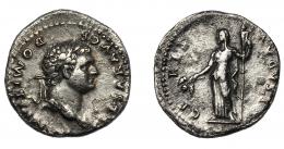 DOMICIANO. Denario. Roma. R/ Ceres a izq. Con espiga y antorcha; CERES AVGVST. AR 3,17 g. 17,8 mm. RIC-976. Hojitas. MBC/MBC-.