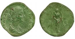 FAUSTINA LA MENOR. Sestercio. Roma (176-180). R/ Aeternitas con antorcha y sujetándose el velo; AETERNITAS, S-C. AE 19,56 g. 30,3 mm. RIC-1692. Pátina verde. MBC+/MBC.