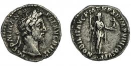 CÓMODO. Denario. Roma (186-187). R/ Nobilitas a der. con cetro y Minerva; NOBILIT AVG P M TR P XII IMP VIII COS V P P. AR 2,74 g. 17,5 mm. RIC-155. MBC-/BC+.