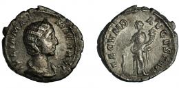 JULIA MAMEA. Denario. Roma (225-235). R/ Fecunditas a izq. con cornucopia, delante niño; FECVND AVGVSTAE. AR 2,36 g. 19,8 mm. RIC-331. Fina grieta. MBC-/MBC. 