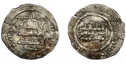 396  -  CALIFATO. Abd al-Rahman III. Dirham. Madinat al-Zahra. 343 H. AR 2,26 g. 21 mm. V-425. Pequeña grieta. MBC.