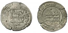 397  -  CALIFATO. Abd al-Rahman III. Dirham. Madinat al-Zahra. 343 H. AR 3,73 g. 23 mm. V-425. Pequeñas grietas. MBC.