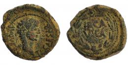 ERCAVICA. Semis. Tiberio. A/ Cabezas laureada a der.; TI CAESAR AVGVSTVS. R/ Corona de roble rodeando ERCA/VICA. AE 11,92 g. 24,9 mm. RPC-463. I-1284. APRH-463. Pátina marrón rugosa. BC+. Rara.
