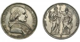 ESTADOS PAPALES. Escudo. Pío VIII. 1830. Bolonia. Año I. Saverio Castiglioni. A/ PIVS VIII PONT MAX ANNO I. R/ ISTI SVNT PATRES TVI VERIQVE PASTORES. AR 26,48 g. 37,9 mm. CNI-3. EBC-.