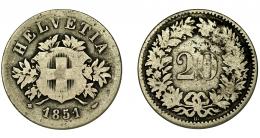 SUIZA. 20 Rappen. 1851. BB. KM-7. BC+. Escasa.