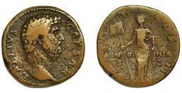AELIO. Sestercio. Roma (137 d.C.). R/ Panonia con vexillum; TR POT COS II en campo PANN-O-NIA/ -SC. AE 24,02 g. 30,1 mm. RIC-1059. Erosiones. MBC-/BC+. Escasa.