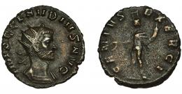 185  -  CLAUDIO II. Antoniniano. Roma (268-269). R/ Genio a izq.; GENIVS EXERCI. Ve 3,06 g. 19,9 mm. RIC-48. MBC+/MBC-.