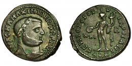 MAXIMIANO. Follis. Alejandría (300). R/ GENIO POPVLI ROMANI, en campo XXI-B, exergo ALE. AE 9,81 g. 27 mm. RIC-30b. MBC. 