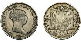 351  -  ISABEL II. 20 reales. 1854. Madrid. VI-510. Vano en rev. MBC-/MBC.
