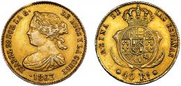 354  -  ISABEL II. 40 reales. 1863. Barcelona. Falsa de época en platino. Barrera-861. MBC+.