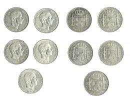 358  -  ALFONSO XII. Lote 5 piezas de 50 centavos de peso. 1885. Manila. EBC-/EBC.