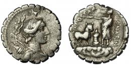 55  -  POSTUMIA. Denario. Roma (81 a.C.). R/ Escena de sacrificio de un toro; A POST A F SN ALBIN. AR 3,84 g. 18,7 mm. CRAW-372.1. FFC-1071. BC+/MBC-.
