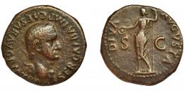 83  -  GALBA. As. Tarraco (68 d.C.). R/ Livia a izq. con pátera y cetro; DIVA AVGVSTA, SC. AE 11,09 g. RIC-67. MBC-. Escasa.