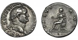 85  -  VESPASIANO. Denario. Roma  (73 a.C.). R/ Salus entronizada a izq. con pátera; SALVS AVG. AR 3,35 g. 17,3 mm. RIC-522. MBC.
