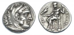 GRECIA ANTIGUA. MACEDONIA. A nombre de Alejandro III. Dracma. Sardes (323-319 a.C.). R/ Delante antorcha y debajo del trono monograma. PRC-2638. AR 4,3 g. 15,5 mm. MBC.
