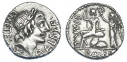 REPÚBLICA ROMANA. CAECILIA. Denario. Roma (90 a.C.). A/ Estrella debajo de la cabeza de Apolo. CRAW-335.1b. FFC-210. Raya en anv. MBC.