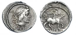 2177  -  REPÚBLICA ROMANA. VALERIA. Denario. Roma (45 a.C.). A/ Estrella encima de Apolo. R/ L VALERIVS. AR 3,73 g. 19,6 mm. CRAW-474.1a. FFC-1173. MBC-.