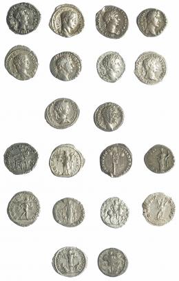 IMPERIO ROMANO. Lote de 10 denarios: Trajano (4), Antonino Pío, Alejandro Severo, Septimio Severo (2) y Caracalla (2). Calidad media MBC-.