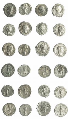 IMPERIO ROMANO. Lote de 12 denarios: Alejandro Severo (2), Septimio Severo (7), Caracalla (2) y Geta (1). De BC+ a MBC.