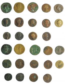 2186  -  IMPERIO ROMANO. Lote de 14 bronces: sestercios (6), dupondio (1) y ases (7). MC/BC.
