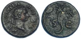 IMPERIO ROMANO. DOMICIANO. Semis. Roma (81-82). A/ Busto laureado a der.; IMP DOMITIANVS AVG. R/ Cornucopia, SC. AE 5,32 g. 19 mm. RIC-122. Pátina oscura rugosa. MBC-. Rara.