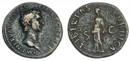 IMPERIO ROMANO. NERVA. As. Roma (97). A/ Cabeza laureada a der.; IMP NERVA CAES AVG P M TR P COS III P P. R/ Libertas a izq. con pileus y cetro; LIBERTAS PVBLICA, S-C. AE 10,46 g. 28 mm. RIC-86. Pátina oscura. MBC/MBC-.