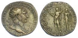 IMPERIO ROMANO. TRAJANO. Dupondio. Roma (105-107). A/ Cabeza radiada a der. Con manto sobre el hombro izq.; IMP CAES NERVAE TRAIANO AVG GER DAC P M TR P COS V P P. R/ Victoria a izq. coronando al emperador;  SPQR OPTIMO PRINCIPI, exergo SC. AE 13,10 g. 27,2 mm. RIC-550. MBC.