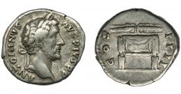 IMPERIO ROMANO. ANTONINO PÍO. Denario. Roma (146). R/ Rayo alado sobre trono; COS IIII. AR 3,23 g. 17,4 mm. RIC-137. MBC-.