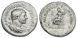 IMPERIO ROMANO. CARACALLA. Antoniniano. Roma (215). R7 Júpiter sentado a izq. con Victoria y cetro, a sus pies águila. P M TR P XVIII COS IIII P P. AR 3,73 g. 23,1 mm. RIC-206b. BC+.