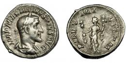 IMPERIO ROMANO. Denario. Roma (235-236). R/ Fides mirando a izq. con dos estandartes; FIDES MILITVM. AR 3,64 g. 19,1 mm. RIC-7a. MBC.