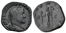 IMPERIO ROMANO. MAXIMINO I. Sestercio. Roma (236238). R/ Fidelitas a izq. con dos estandartes; FIDES MILITVM, SC. AE 21,09 g. 29,6 mm. RIC-78. MBC/MBC-.