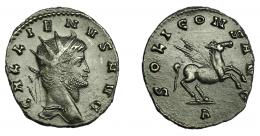 2299  -  IMPERIO ROMANO. GALIENO. Antoniniano. Roma (267-268). R/ Pegaso a der.; SOLI CONS AVG, exergo A. 2,53 g. 20,3 mm. RIC-283. Pátina oscura. MBC/MBC+.