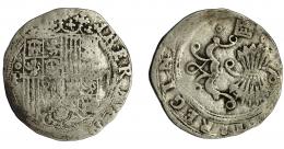 REYES CATÓLICOS. 2 reales. Segovia. P. Pº-II en anv. AR 5,42 g. 26,1 mm. AC-507. BC/BC+. Muy escasa.