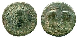 TARRACO. As. Augusto. A/ Cabeza laureada a der.; IMP CAES AVG TR POT PON MAX P P. R/ Cabezas afrontadas de Cayo y Lucio; C L CAES/ AVG F, en campo C-V-T. AE 7,60 g. 23 mm. RPC-210. APRH-210a. ACIP-3248. CC-4475, mismo ejemplar. Pátina verde. Golpecito en canto. MBC-/BC+.