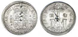 1058  -  CARLOS II. 4 reales. 1687. Segovia. BR. AC-567. Metal mal batido, que origina una grieta y perforaciones. EBC. Muy escasa.
