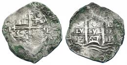 1062  -  CARLOS II. 8 reales. 1667. Potosí. E. AC-698. Oxidaciones. MBC-.