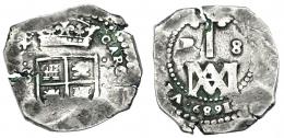 1068  -  CARLOS II. 8 reales. 1689. Sevilla. Rev. con todos los datos visibles. AC-787. Cospel abierto. BC+.  Muy escasa.