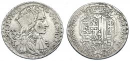 1073  -  CARLOS II. Piastra de 100 grani. 1689. Nápoles. AG/A. DAV-4046. MBC-. Escasa.