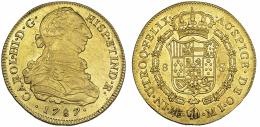 1099  -  CARLOS III. 8 escudos. 1787. Lima. MI. VI-1614. Finas rayas en anv. B.O. MBC+/EBC-. Ex col. "Chicho" Ibáñez Serrador.