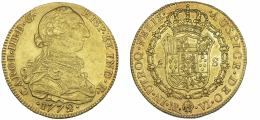 1100  -  CARLOS III. 8 escudos. 1772. Nuevo Reino. 1772. VJ. VI-1682. R.B.O. MBC+/EBC-. Ex col. "Chicho" Ibáñez Serrador. 