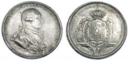 1105  -  CARLOS IV. Medalla de Proclamación. 1789. México. La minería. AG 45 mm. Grabador Gil. H-169. Hojita y pequeñas marcas. MBC. Escasa.