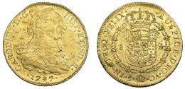 1123  -  CARLOS IV. 8 escudos. 1797. Santiago. DA. VI-1421. Hojitas. R.B.O. MBC+/EBC-.
