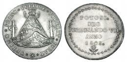 1128  -  FERNANDO VII. Medalla de Proclamación. 1808. Potosí. AC. 39 mm. H-50. Fina raya. EBC. Escasa.