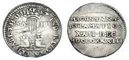 1151  -  ISABEL II. Medalla de Proclamación. 1834. Mahón. AR 21 mm. H-25. Finas rayas. MBC. Escasa.