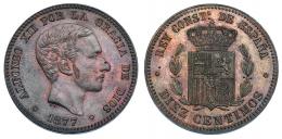 1192 - ALFONSO XII. 10 céntimos. Barcelona, sin OM. VII-no. Puntito de óxido en la nariz. R.B.O. SC. Muy rara.