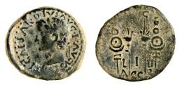 ACCI. As. Tiberio. A/ Cabeza laureada a izq.; TI CAESAR DIVI AVG F AVGVS(TVS). R/ Dos aquilae entre dos signa (C I) G / L-I-II/A-CC-(I). AE 9,44 g. 28 mm. RPC-139. APRH-139. ACIP-3007. CC-4345, mismo ejemplar. Pátina verde. BC+/MBC-. Escasa.
